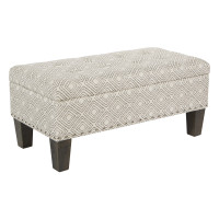 OSP Home Furnishings SB568-SK56 Clement Storage Bench in Charcoal Geo with Silver NH and Grey Washed Legs
